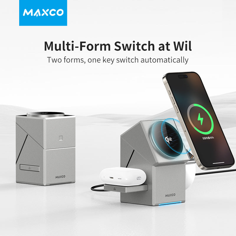 Geometric Qi2 360° Rotating 3-in-1 Wireless Charger
