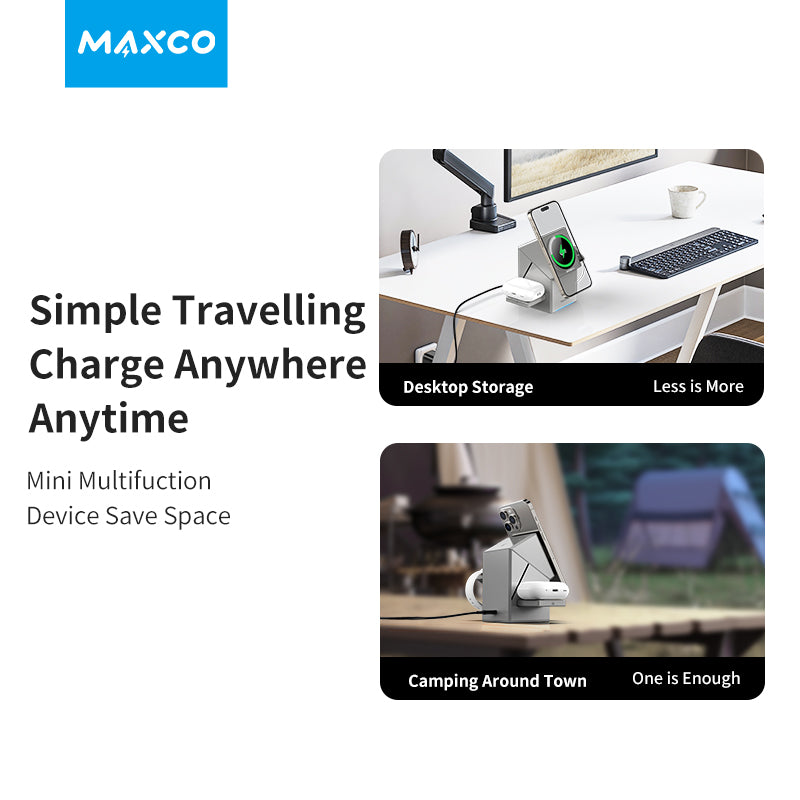 Geometric Qi2 360° Rotating 3-in-1 Wireless Charger