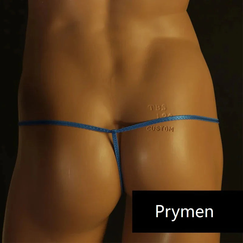 Blue men’s sexy G-string thong – back view with thin straps