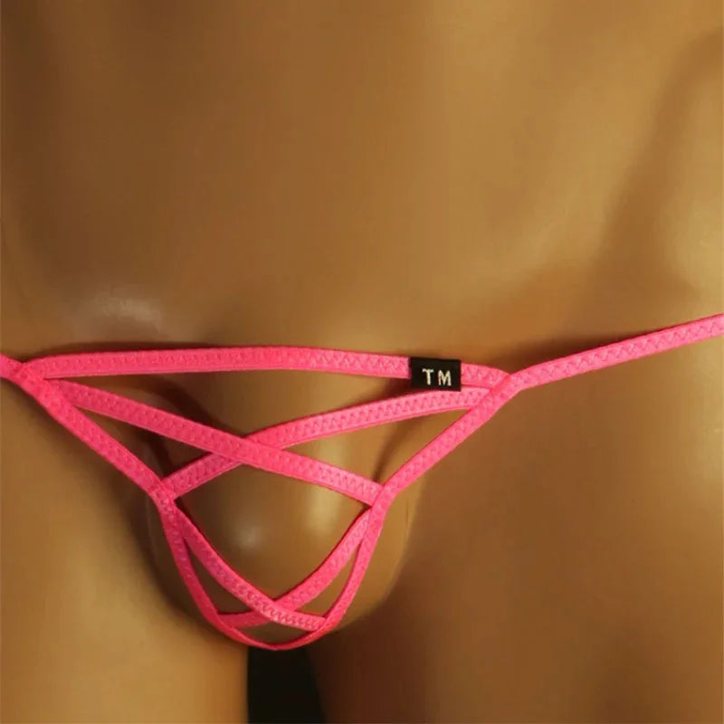 Close-up of thin strap detail on Pink men’s G-string thong