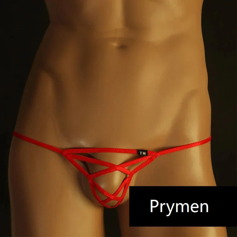 Men’s sexy open back G-string thong with thin straps  front view Red