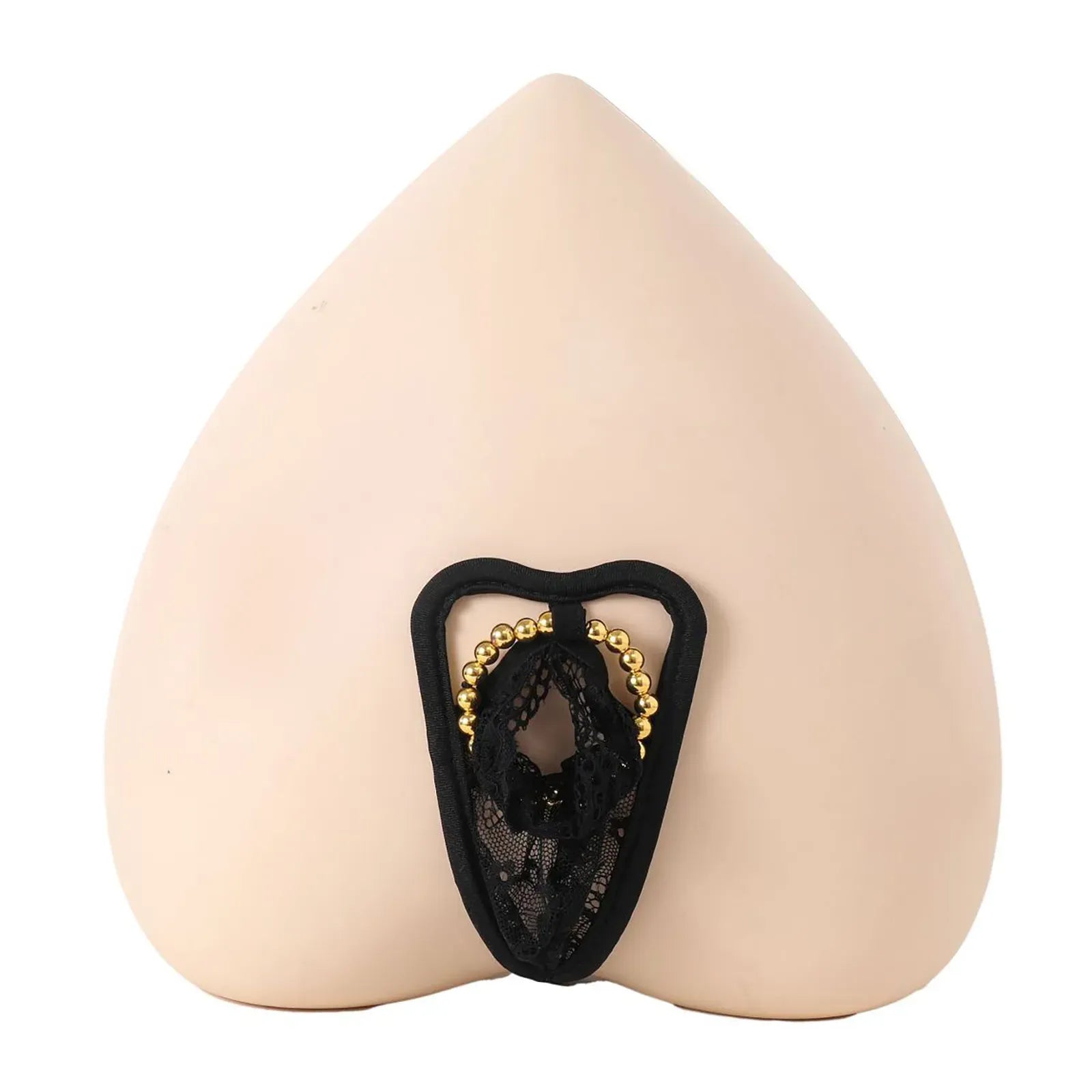 Front View Of Lace C-String Thong for Men In Black
