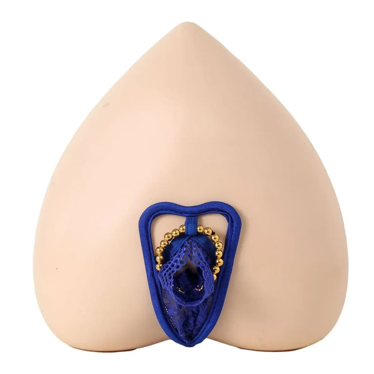 Front View Of Lace C-String Thong for Men In Blue