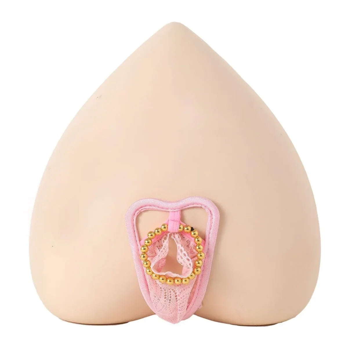 Front View Of Lace C-String Thong for Men In Pink